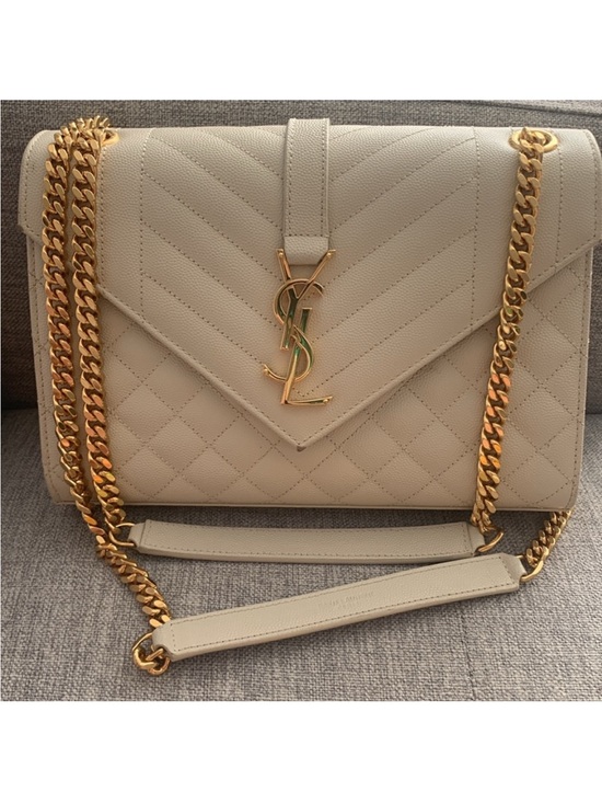 Saint Laurent Handbags - Authentic Saint Laurent Cream Quilted Leather Shoulder Bag with Gold Hardware